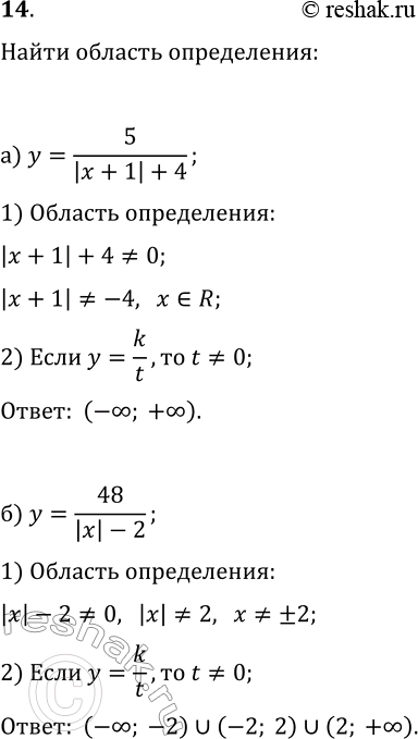 Изображение 14. (Для работы в парах.) Укажите область определения функции, заданной формулой:а) y = 5/|x+1|+4; в) y=x^2+v|x|-1;б) у = 48/|x|-2; г) y=v|2-x|-3x.1) Распределите,...
